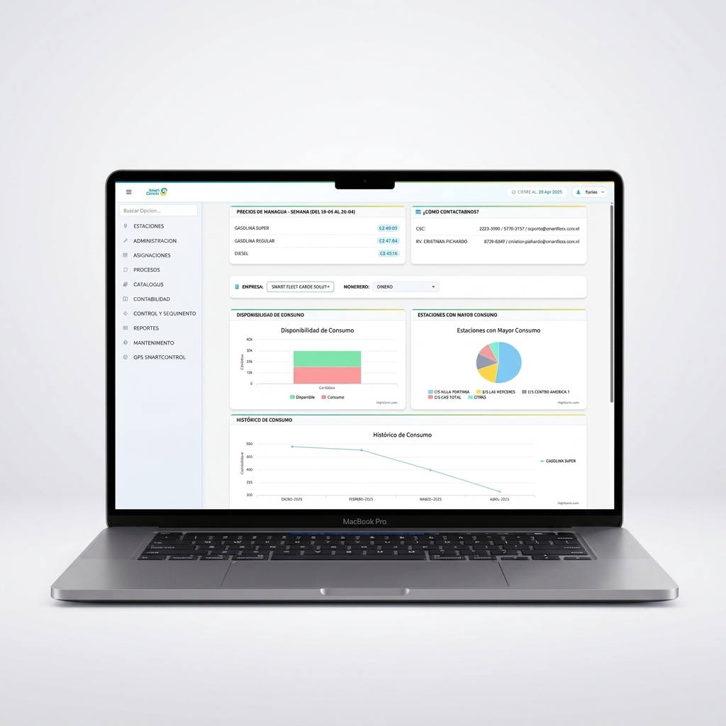 Dashboard Smart Control - Administracion de flotas en Nicaragua