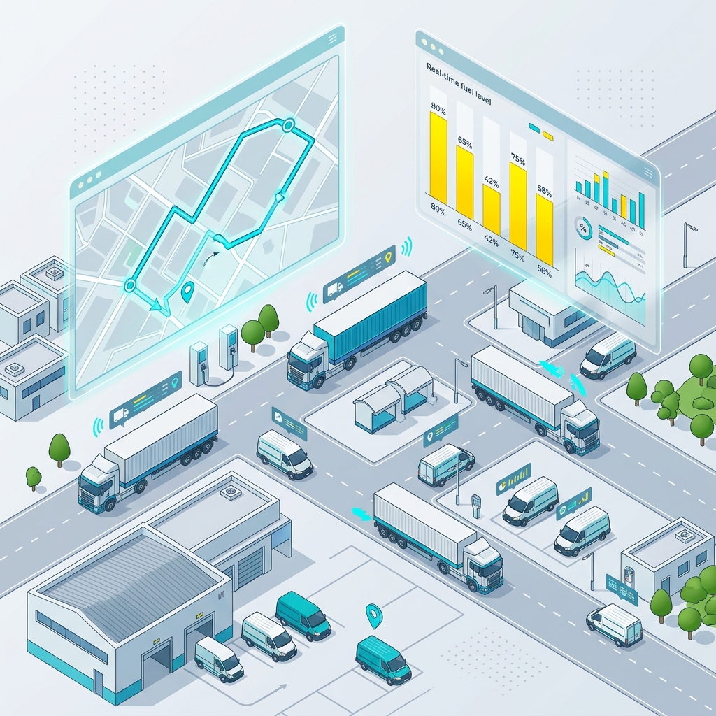 Ilustraci&oacute;n premium de gesti&oacute;n de flotas y control de combustible Smart Control